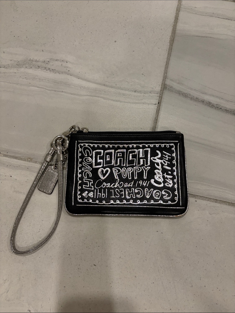 Coach Black Poppy Wristlet with Silver Accents